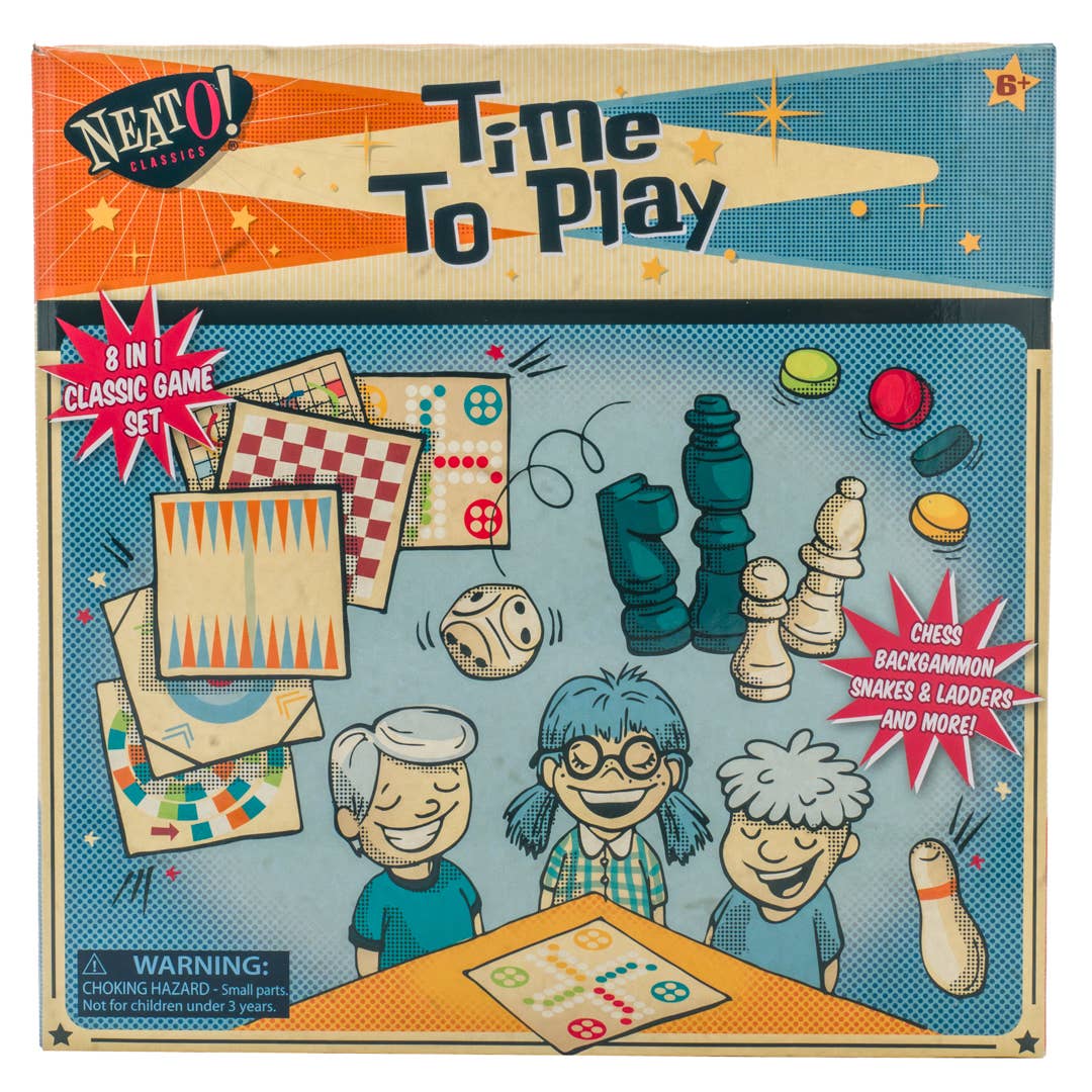 Board Games (Ages 6+)- Neato! Time To Play 8-In-1 Game- Retro Classic, vintage toys
