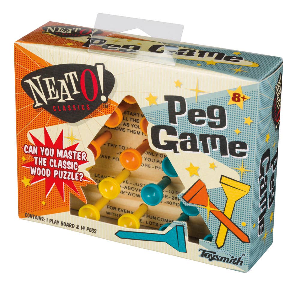 Brain Teaser Game (Ages 8+) Neato! Classic Wooden Peg Game, Travel Size- Retro Classic
