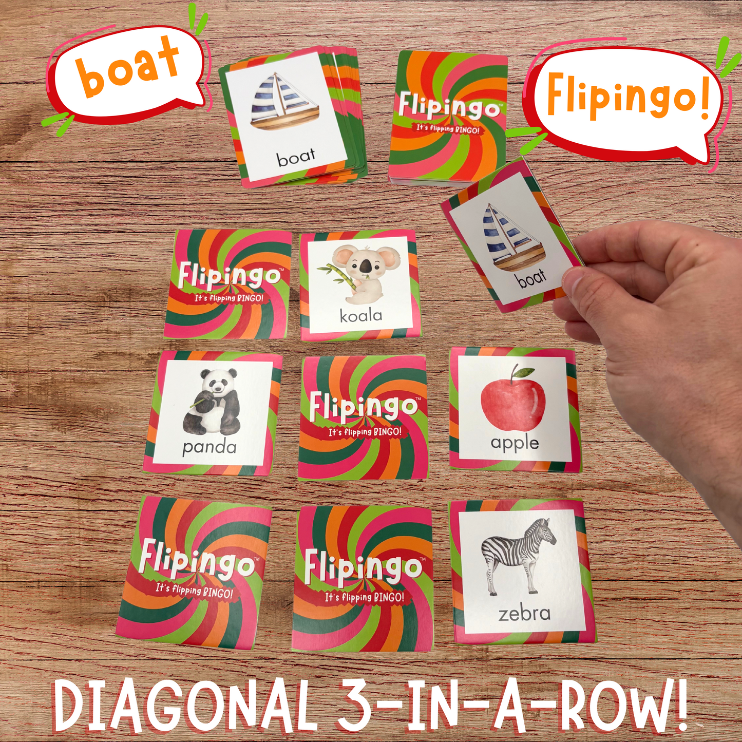 Board Game (Ages 3+) FLIPINGO Word recognition bingo game