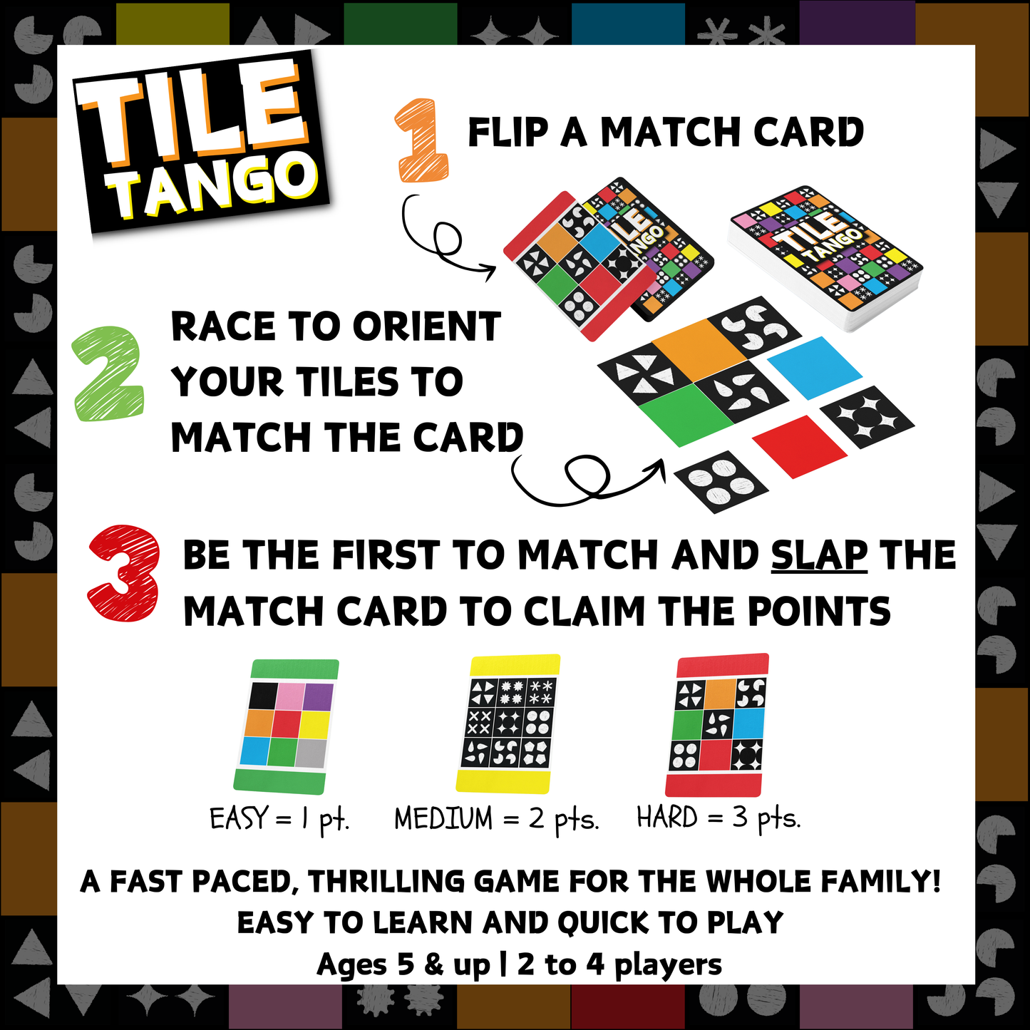 Board Game (Ages 5+) TILE TANGO Speed matching game