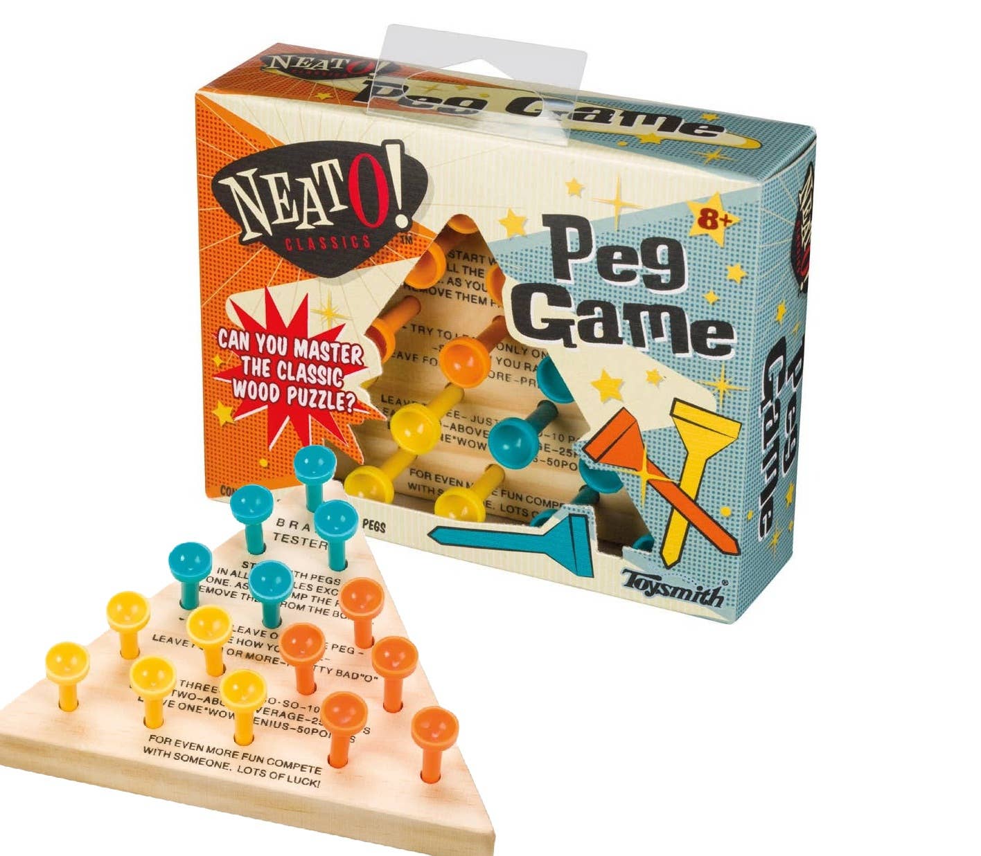 Brain Teaser Game (Ages 8+) Neato! Classic Wooden Peg Game, Travel Size- Retro Classic