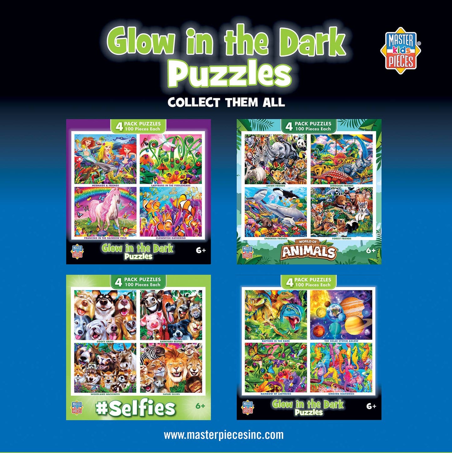 Puzzle Pack (100pc x 4) Glow in the Dark  4-Pack 100 Piece Puzzles - V2