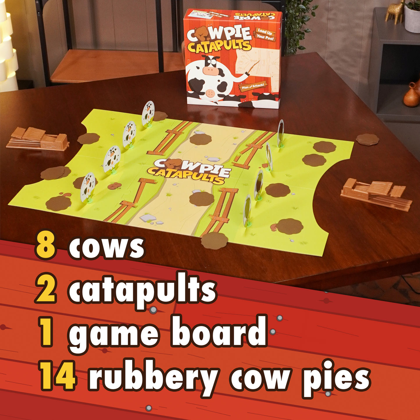 Board Game (Ages 6+) Cow Pie Catapults - Launching Action Farm Animals Board Game
