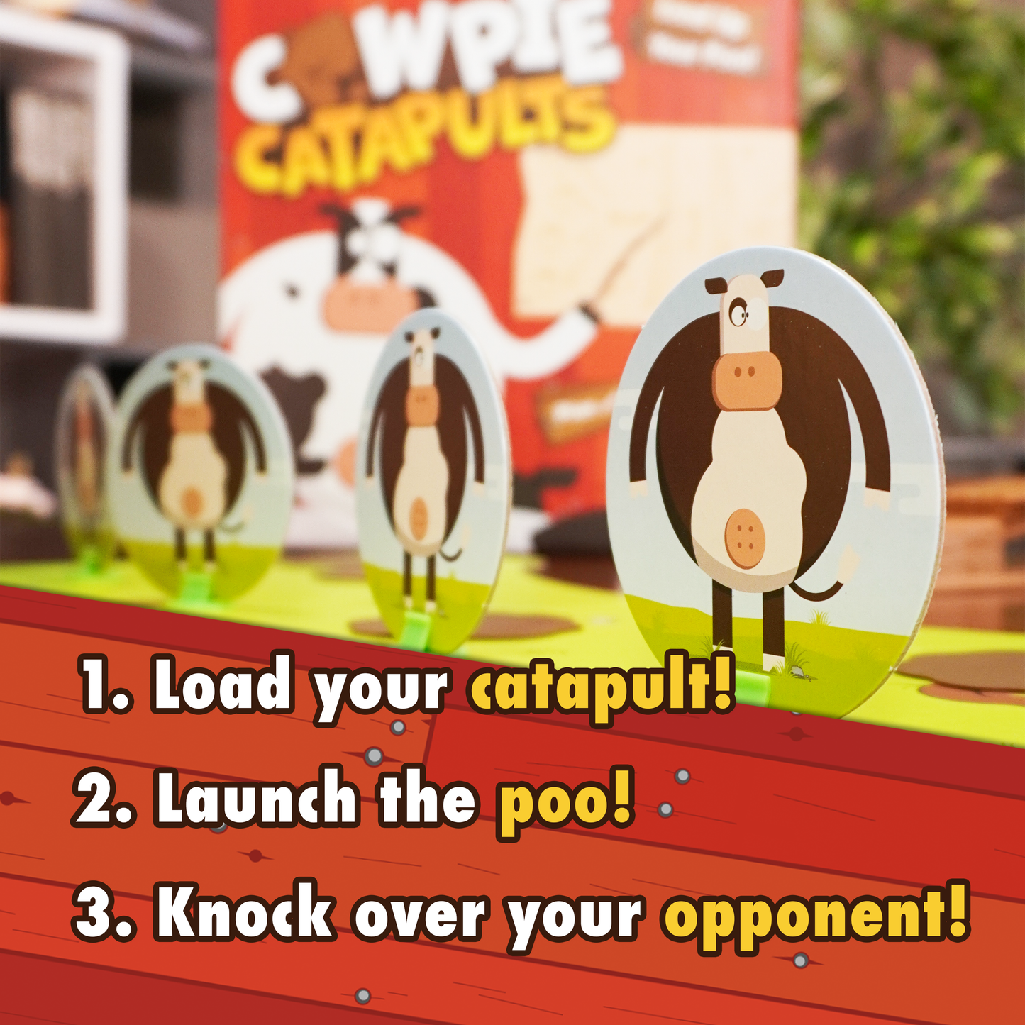 Board Game (Ages 6+) Cow Pie Catapults - Launching Action Farm Animals Board Game