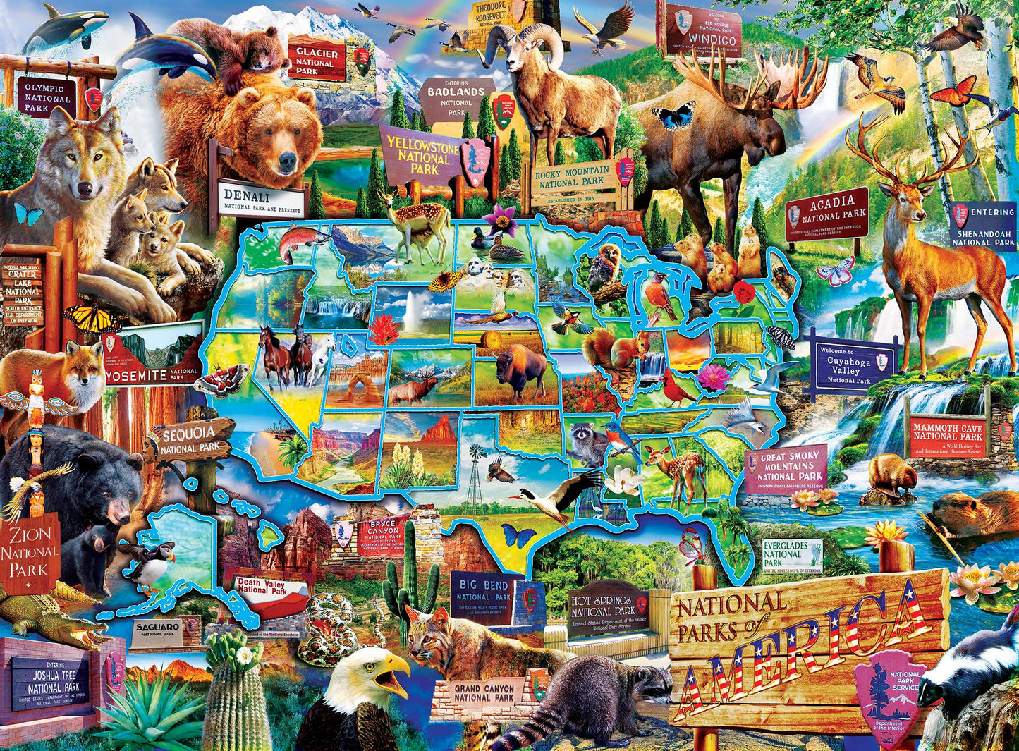 Puzzle (100 pc) USA Map of the National Parks - 100 Piece Puzzle