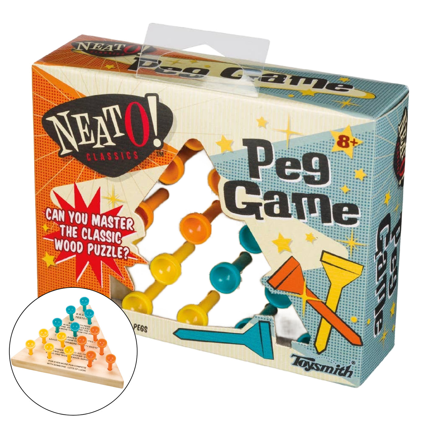 Brain Teaser Game (Ages 8+) Neato! Classic Wooden Peg Game, Travel Size- Retro Classic